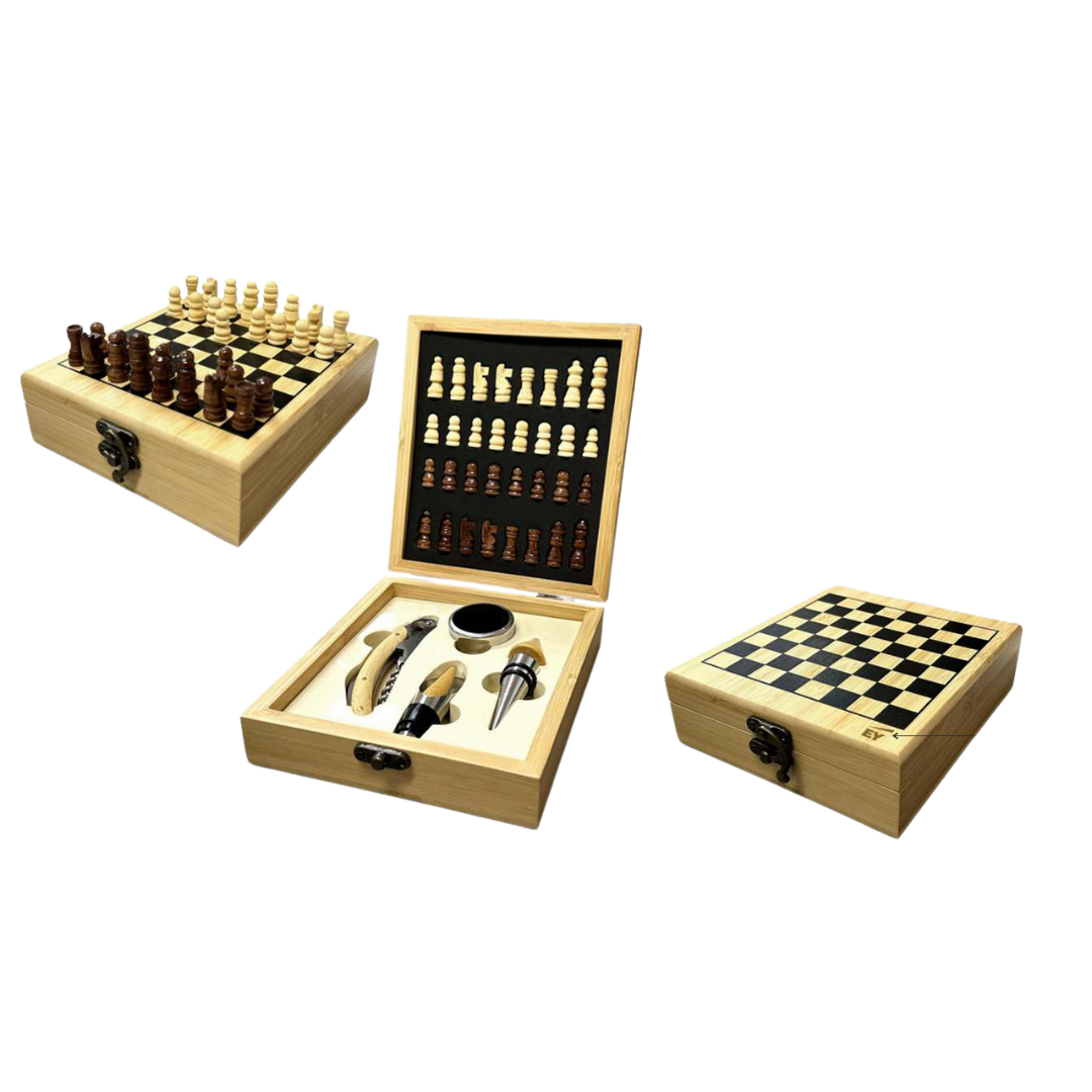 Boardroom Bamboo Chess and Wine Set
